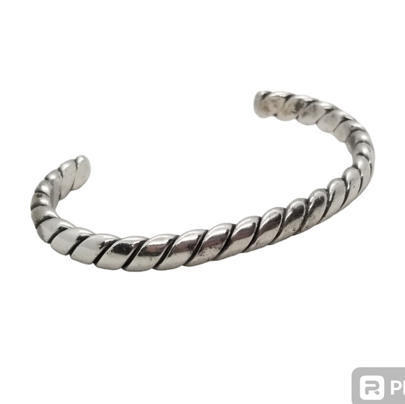 VINTAGE ARTISAN SIGNED SOLID STERLING SILVER TWISTED CABLE CUFF BRACELET - Picture 4 of 8